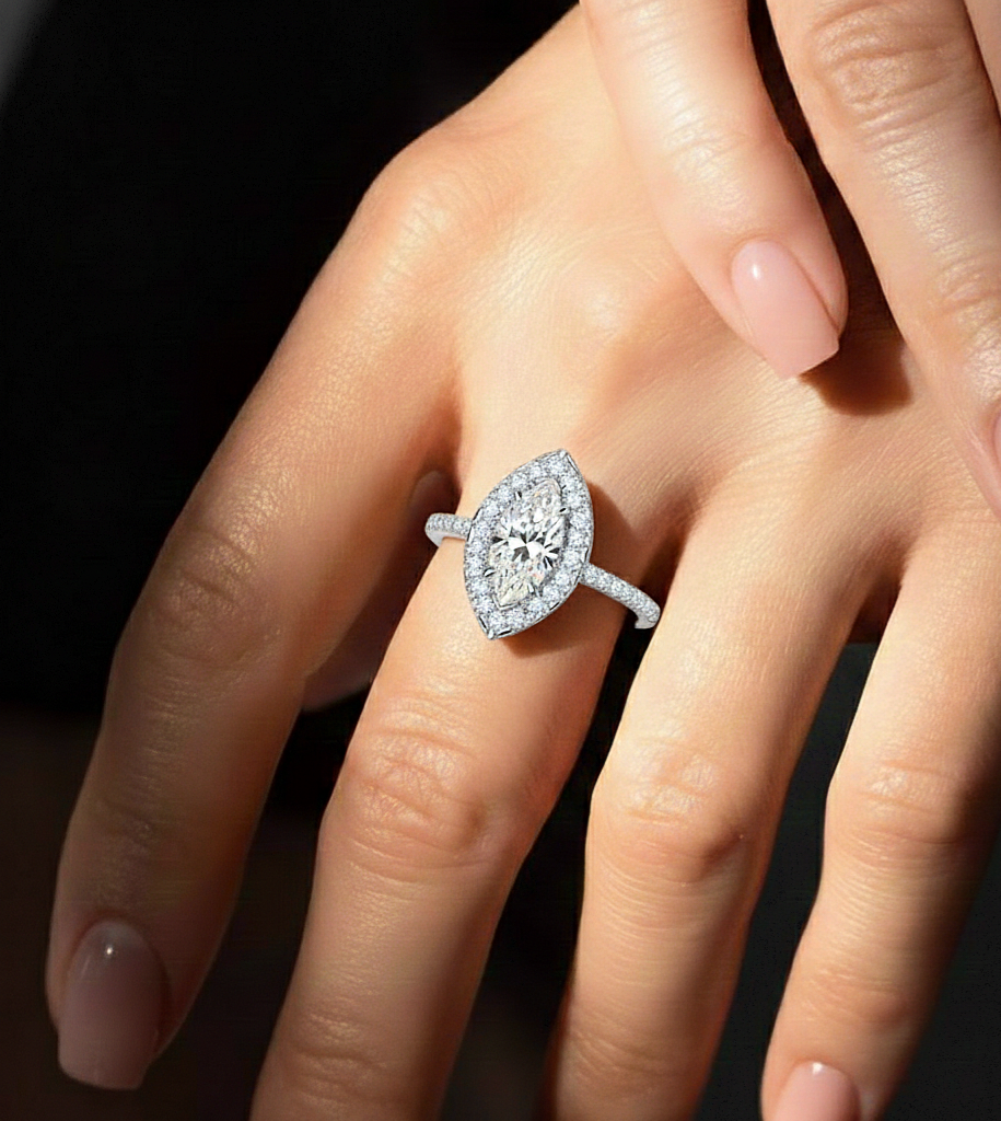 marquise and round cuts lab grown diamond ring, a new blend for special occasions