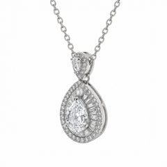 Pear Shape Moissanite Diamond Double Halo Pendant With Chain
