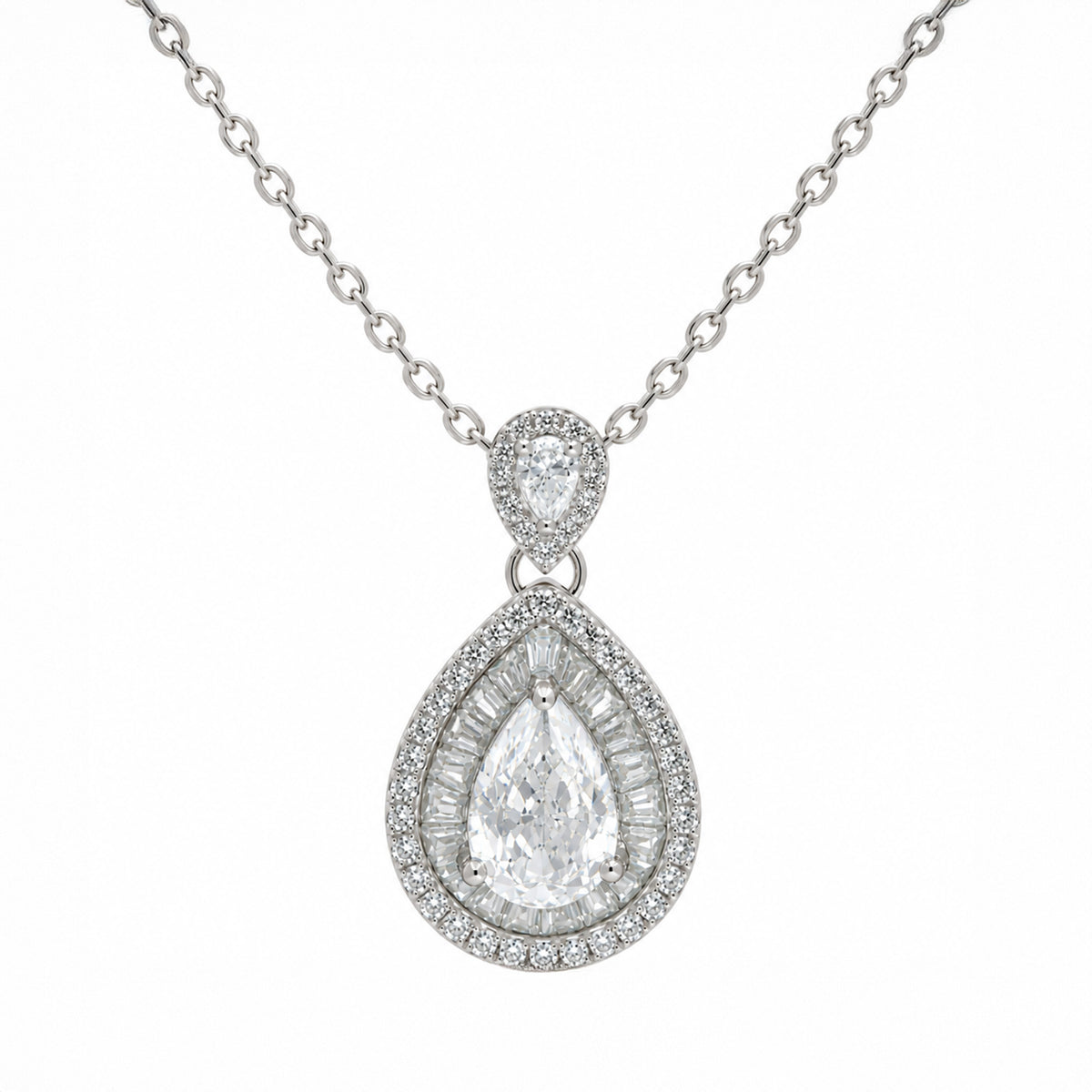 Pear Shape Moissanite Diamond Double Halo Pendant With Chain