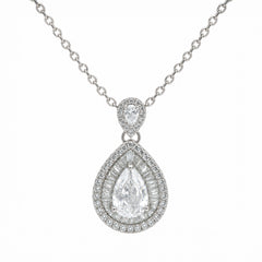 Pear Shape Moissanite Diamond Double Halo Pendant With Chain