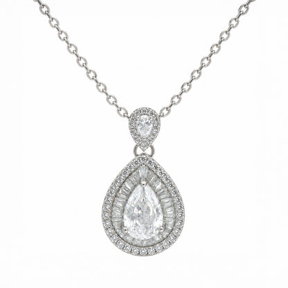 Pear Shape Moissanite Diamond Double Halo Pendant With Chain