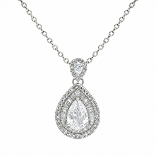 Pear Shape Moissanite Diamond Double Halo Pendant With Chain