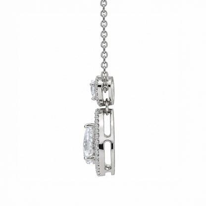 Pear Shape Moissanite Diamond Double Halo Pendant With Chain