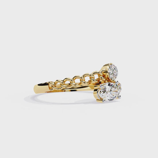 Oval And Round Cut Top Grade Lab Grown Diamond Bypass Elegant Art Deco Toi Moi Unique Engagement Ring