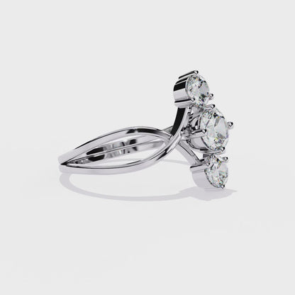 Antique Round Cut Lab Grown Diamond Vintage Inspired Cluster Three Stone Engagement Ring