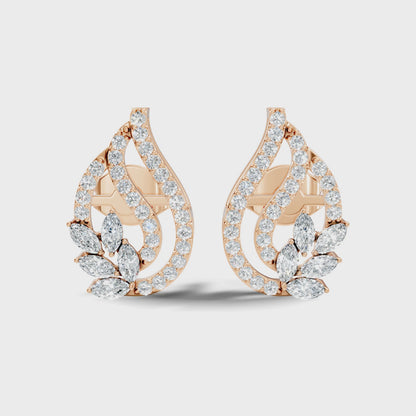 Round and Marquise Cut Lab Grown Diamond Teardrop Stud Earring