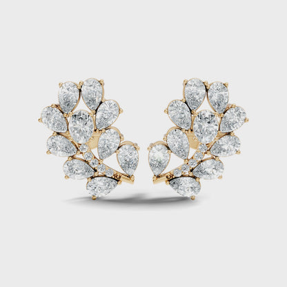 Pear, Oval and Round Cut Diamond Cluster Stud Earring