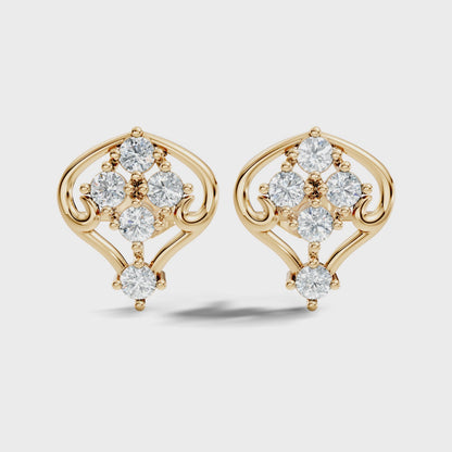 Lab Grown Round Cut Diamond Vintage Scroll Cluster Stud Earring