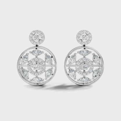 Circle Shape Round & Marquise Lab Grown Diamond Halo Stud Earring