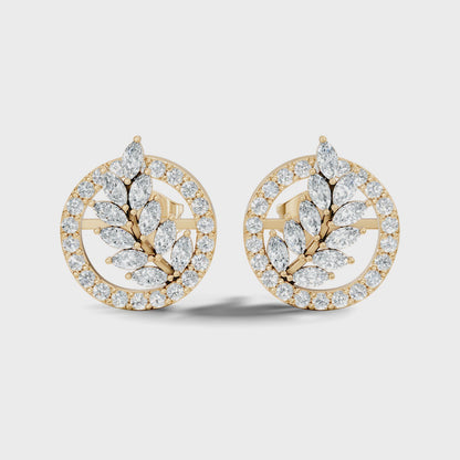 Marquise Cut Lab grown Diamond Leaf Halo Stud Earring