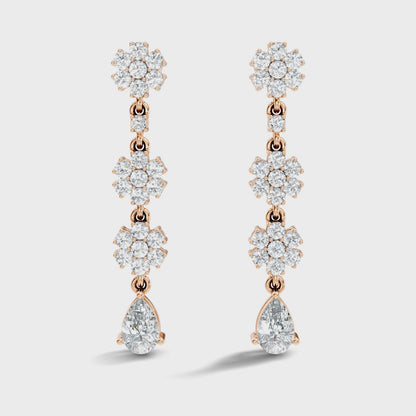 Pear and Round Cut Lab Grown Diamond Prong Set Drop Earring