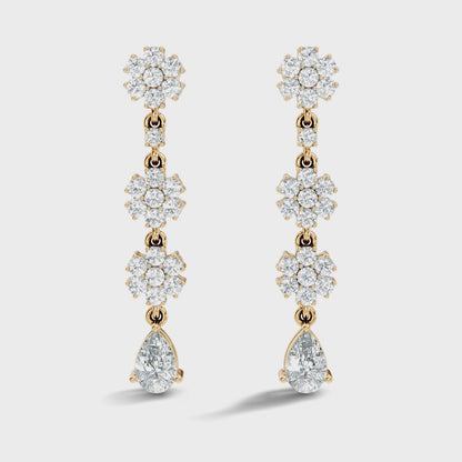 Pear and Round Cut Lab Grown Diamond Prong Set Drop Earring