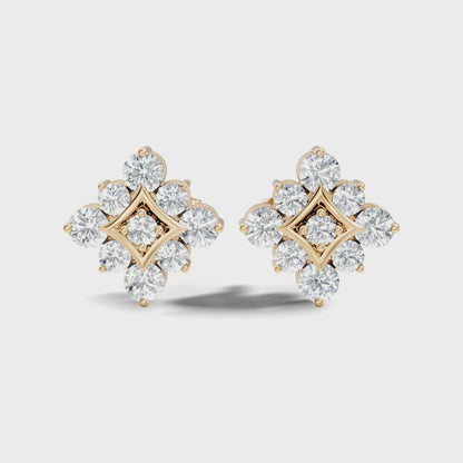Round Cut Lab Grown Diamond Cluster Halo Stud Earring