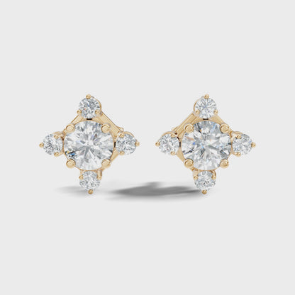 Round Cut Lab Grown Diamond Four Prong Cluster Stud Earring