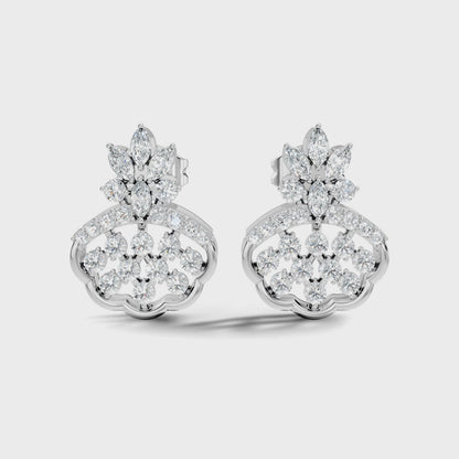 Round Cut Lab Grown Diamond Octagon Halo Stud Earring