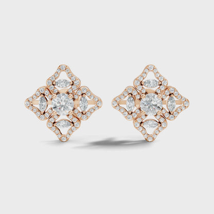 Round & Marquise Cut Lab Grown Diamond Vintage Halo Stud Earring