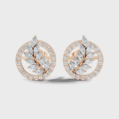 Marquise Cut Lab grown Diamond Leaf Halo Stud Earring
