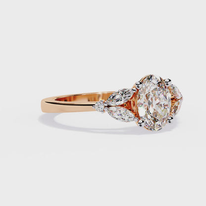1.37Ct Oval, Marquise and Round Cut Lab Grown Triple Diamond Art Deco Delicate Vintage Stackable Ring