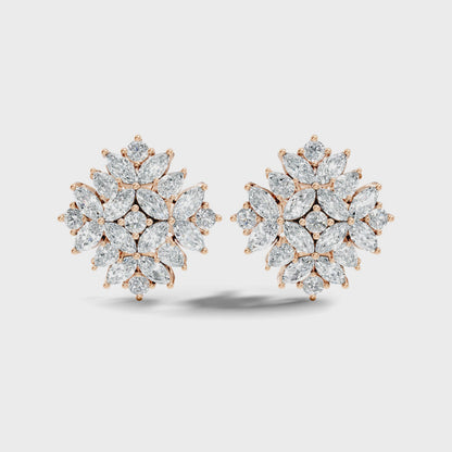 Marquise and Round Lab Grown Diamond Floral Stud Earring