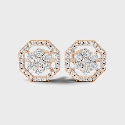 Round Lab Grown Diamond Halo Cluster Octagon Stud Earring