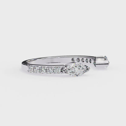 Vintage Marquise And Round Cut Diamond Half Eternity Stacking Handcrafted Open Unique Band