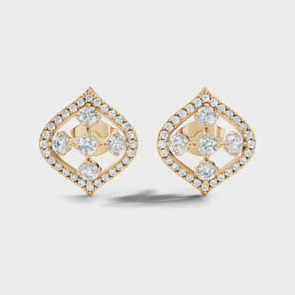 Round Cut Lab Grown Diamond Geometric Halo Stud Earring