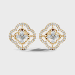 Round and Pear Cut Lab Grown Vintage Stud Diamond Earring