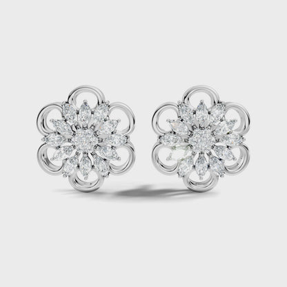 Marquise and Round Cut Lab Grown Diamond Floral Stud Earring