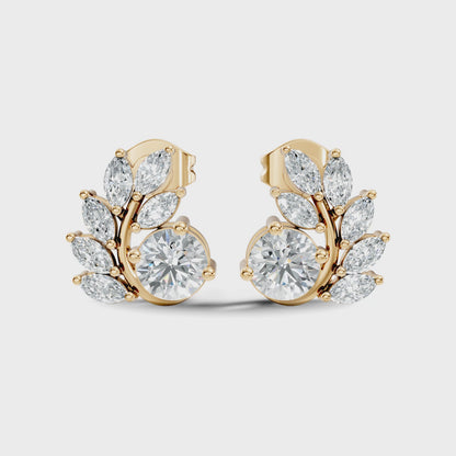0.82 CT Marquise Cut Lab Grown Diamond Leaf Style Stud Earring