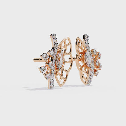 Round Cut Lab Grown & Natural Diamond Butterfly Shape Delicate Cluster Handmade Statement Stud Earring
