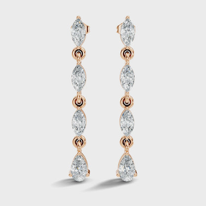 Marquise and Pear Cut Lab Grown Diamond Linear Drop Earring