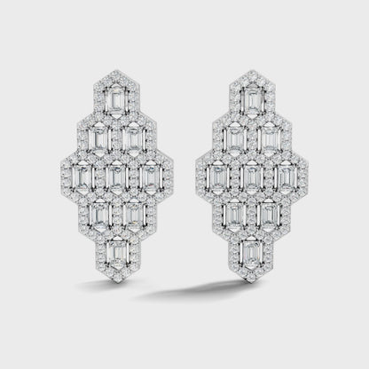 Emerald and Round Lab Diamond 18k Rose Gold Stud Earring