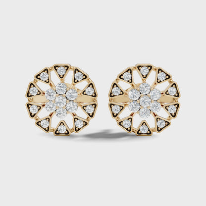 Round Cut Lab Grown Diamond Geometric Double Halo Stud Earring