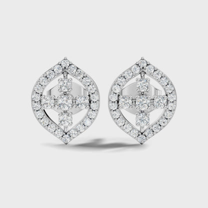 Round Cut Lab Grown Diamond Unique Yellow Gold Halo Stud Earring