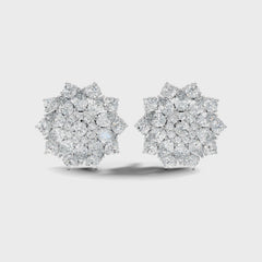 3.35 Ct Pear and Round Cut Lab Grown Diamond Floral Stud Earring