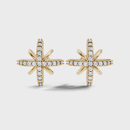 Round Cut Lab Grown Diamond Cross Starburst Stud Earring