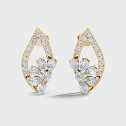 Rose Gold Round & Pear Five Stone Lab Grown Stud Diamond Earring