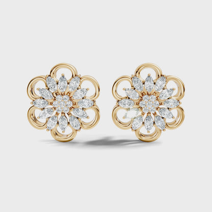 Marquise and Round Cut Lab Grown Diamond Floral Stud Earring