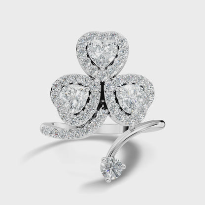 1.28Ct Heart Shape Lab Grown Diamond Triple Stone Halo Ring