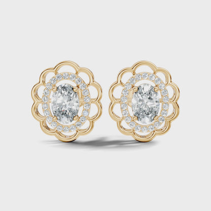 Oval and Round Shape Lab Grown Diamonds, Very Attractive And Shiny Diamond Earrings For Wedding Gift