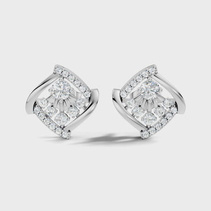 Round Cut Lab Grown Diamond Geometric Cluster Stud Earring
