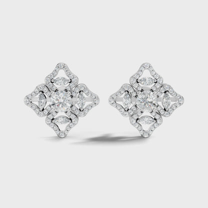 Round & Marquise Cut Lab Grown Diamond Vintage Halo Stud Earring