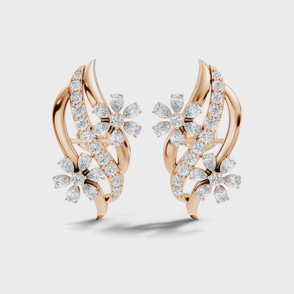 3.80 Ct Pear & Round Shapes Elegance Unique 18k Solid Gold Diamond Earrings For Her