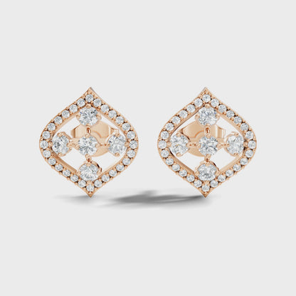 Round Cut Lab Grown Diamond Geometric Halo Stud Earring