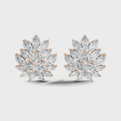 Marquise and Oval Cut Lab Grown Diamond Floral Cluster Stud Earring