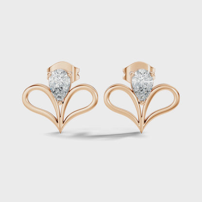 Pear Cut Lab Grown Diamond Heart Shape Open Stud Earring