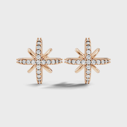 Round Cut Lab Grown Diamond Cross Starburst Stud Earring