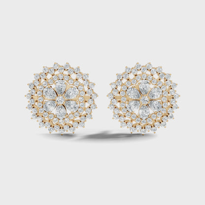 2.29 Ct Round and Pear Cut Lab Grown Diamond Halo Floral Stud Earring
