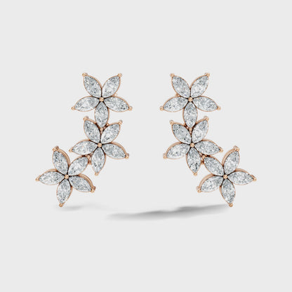 Marquise Cut Lab Grown Diamond Floral Cluster Drop Earring