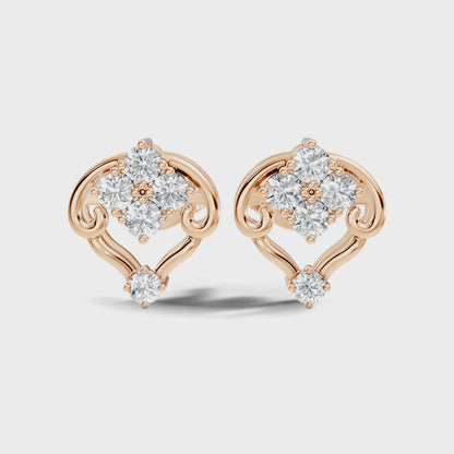 10k Solid Rose Gold Round Shape lab Grown & Natural Diamond Unique Every Wear Diamond Earrings